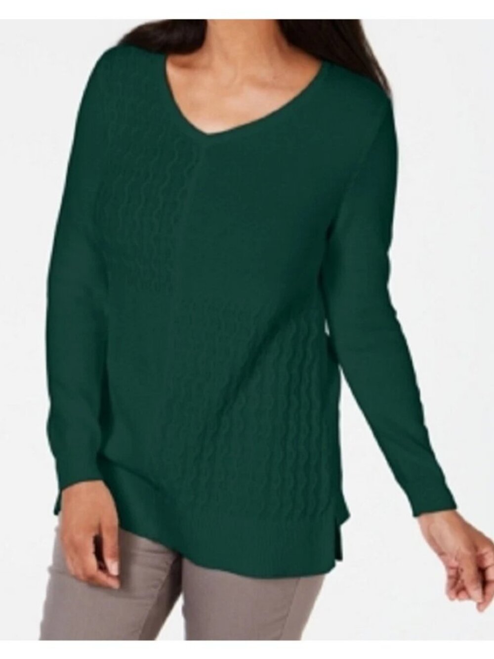 Karen Scott Women's 100% Cotton Mixed-Stitch Pullover Sweater, Spruce Green